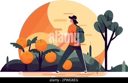 Männer, die in der Natur wandern, um Erfolg zu haben Stock Vektor