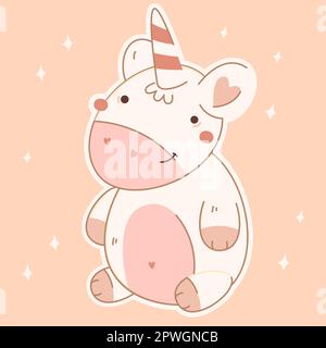 Süße Babykarte im Kawaii-Stil. Hübsches, süßes Einhorn. Vektordarstellung für T-Shirt-Druck, Aufkleber, Grußkartendesign Stock Vektor