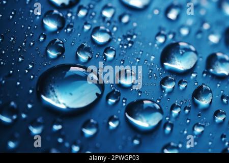 Wassertropfen auf blauem Hintergrund Stockfoto