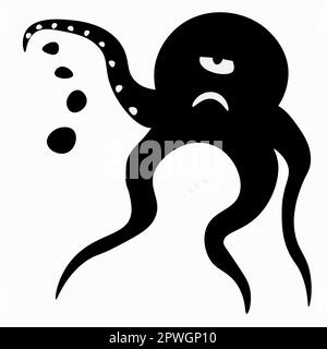 Dieses fesselnde digitale Kunstwerk zeigt einen verärgerten Oktopus in Schwarzweißtönen, der Steine aus seinen Tentakeln schüttet. Das Bild strahlt ein Gefühl von fr aus Stock Vektor