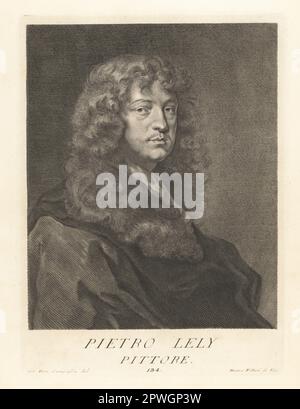 Sir Peter Lely, holländischer Maler, der zum dominanten Porträtmaler des englischen Gerichts wurde, 1618-1680. Pietro Lely, Pittore. Copperplate-Gravur von Pietro Antonio Pazzi nach Giovanni Domenico Campiglia nach einem Selbstporträt des Künstlers aus Francesco Moucke's Museo Florentino (Museum Florentinum), Serie di Ritratti de Pittori (Serie von Porträts der Maler) stamperia Mouckiana, 1752-62, Florenz. Stockfoto