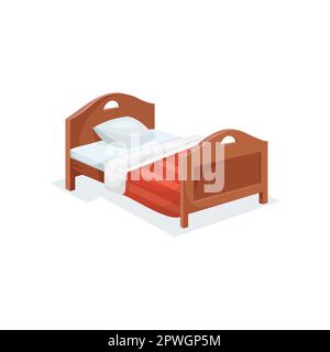 Einzelbett mit Holzkopfteil, Vektorgrafik Stock Vektor