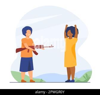 Verschiedene Kinder, die mit Waffen spielen Stock Vektor