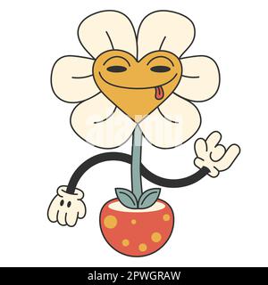 Süße Gänseblümchen im stil der Y2K Jahre. Kleine Cartoon-Kamille, 60,70 Jahre alte Pflanze in einem Topf. Vektor für Druck, Postkarte, Post Stock Vektor