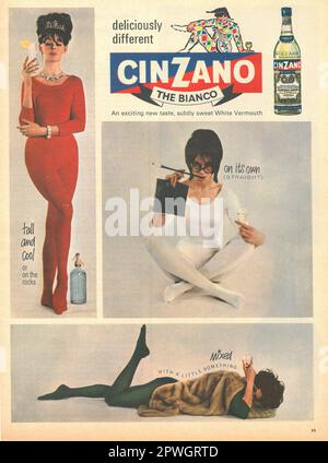 Cinzano Bianco Werbespot in einem LIFE Magazin April 1967, Atlantic Edition Stockfoto