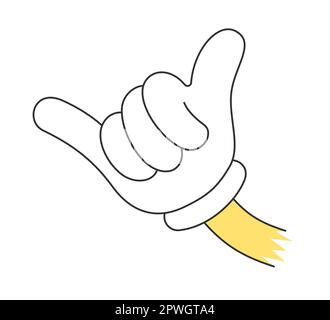 Retro groovy Handgeste shaka. Vintage Hippie Cartoon Palme Show Aloha Schild Aufkleber. Hippy Style trendy Y2K flippige, isolierte Eeps-Illustration Stock Vektor