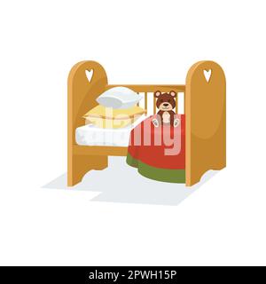 Holzbett für Kinder Cartoon-Vektordarstellung Stock Vektor