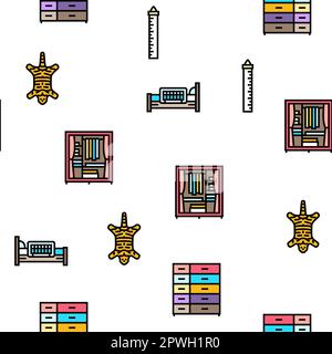 Kinderzimmer Innenvektor Nahtloses Muster dünne Linie Illustration Stock Vektor
