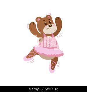Babybär in pinkfarbenen Tutu- und pointe-Schuhen im skandinavischen Stil Stock Vektor