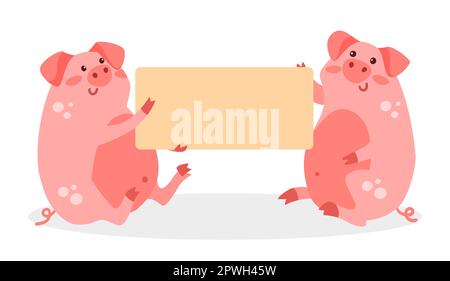 Süße Comic-Schweine mit leerer Bannervektordarstellung Stock Vektor