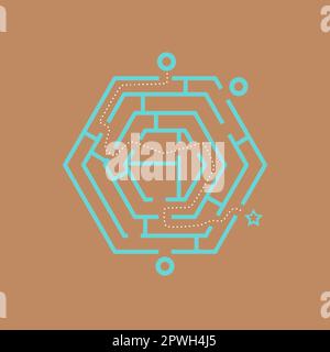 Blaue und braune sechseckige Labyrinth-Cartoon-Illustration Stock Vektor