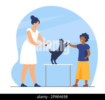 Ein Kind besucht Tierarztpraxis mit Katze Stock Vektor