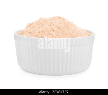Linsenmehl in einer Schüssel, auf Weiß isoliert Stockfoto