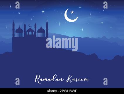 Ramadan Kareem Hintergrund mit Moschee Silhouetten vor einem Nachthimmel Stock Vektor