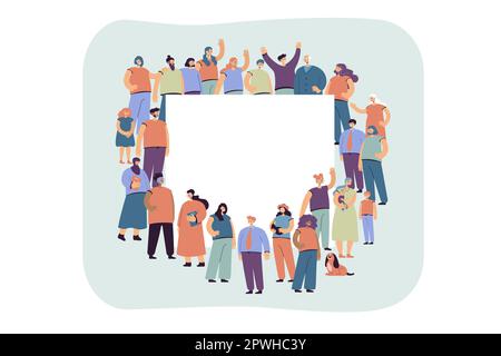 Multikulturelle Menschenmenge steht um ein leeres Banner Stock Vektor