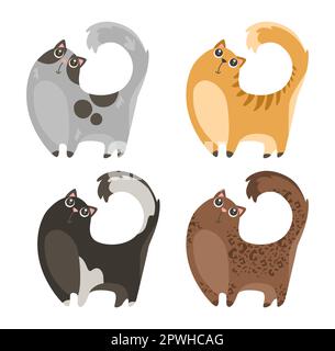 Süße Comic-Katzen mit flauschigen Schwänzen, Vektorbildner-Set Stock Vektor