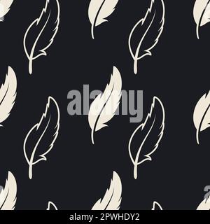 Nahtloses Vektormuster mit verschiedenen schwarzen, flauschigen Silhouetten auf weißem Hintergrund. Designvorlage für Flamingo, Angel, Vogelfedern für Stock Vektor