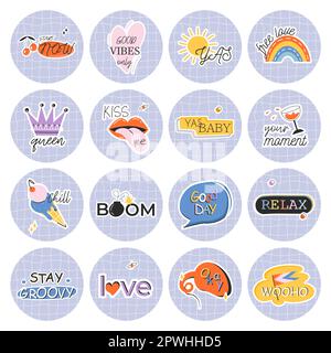 Groovy Hippie 70s Set. Komische Cartoon-Blume Stock Vektor