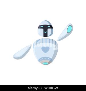 Fröhliche weiße, moderne Spielzeugroboter-Zeichentrickfigur Stock Vektor