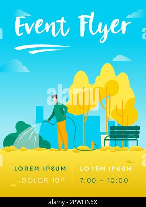 Ein Mann mit Schlauchbewässerungsbüsche im Stadtpark Stock Vektor