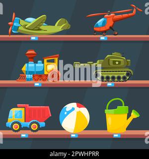 Kinderspielzeug auf Regalen Vektorbilder Set Stock Vektor