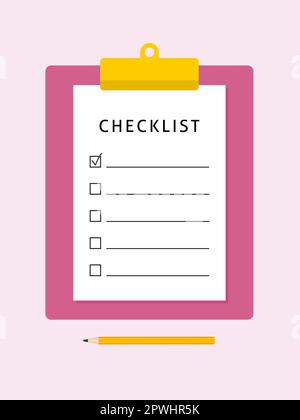 Checkliste Zwischenablage isolierte Vektorvorlage planen. Flache Darstellung der Checkliste mit einem Bleistift. Stock Vektor