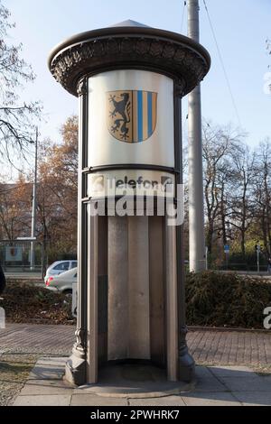 Alte Telefonzelle, Leipzig, Sachsen, Deutschland Stockfoto