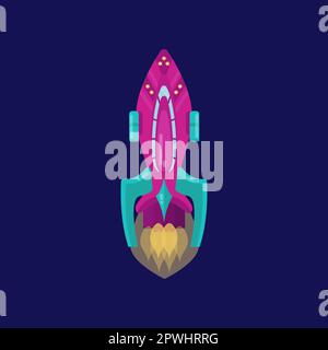Farbenfrohes Raketenschiff in Cosmos Cartoon-Illustration Stock Vektor