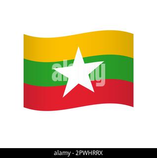 Myanmar-Flagge - einfaches wellenförmiges Vektorsymbol mit Schattierung. Stock Vektor