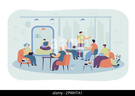 Büromitarbeiter, die Laptops und Computer am Arbeitsplatz verwenden Stock Vektor