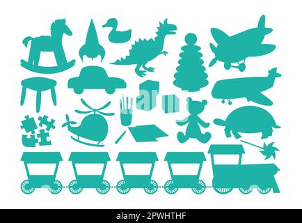 Blaue Silhouetten von Kinderspielzeug-Vektorbildungs-Set Stock Vektor