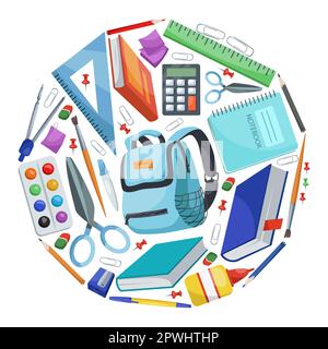 Rundes Muster mit Schultasche und Vektorgrafik Stock Vektor