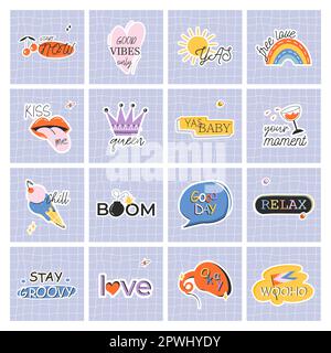 Groovy Hippie 70s Set. Komische Cartoon-Blume Stock Vektor