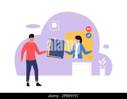 Online-Kurs. Cartoon-Szenen von Lernenden zu Hause. Vektor für Online-Lehrgänge und Veranschaulichung Stock Vektor