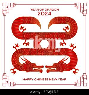 Luxuriöser abstrakter geometrischer chinesischer Drache in Rot Gold. Modernes Design Stock Vektor