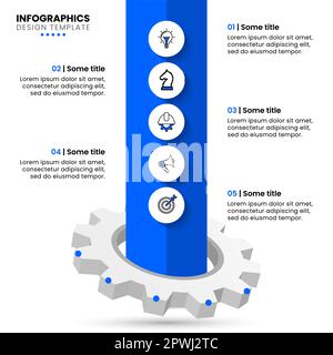 Infografik-Vorlage mit Symbolen und 5 Optionen oder Schritten. Zahnrad. Kann für Workflow-Layout, Diagramm, Banner, webdesign verwendet werden. Vektorgrafik Stock Vektor