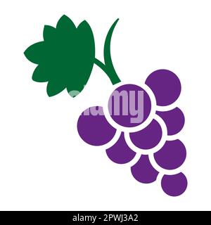 Trauben mit Blattflachvektorsymbol für Lebensmittel-Apps isoliert Stock Vektor