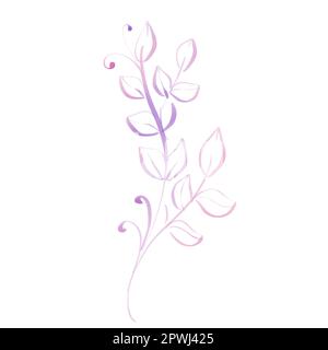 Rosafarbene Kritzelelemente mit Blättern. Handgezeichnete Linie für Blumendekorationen, Rahmen, Designs. Stockfoto