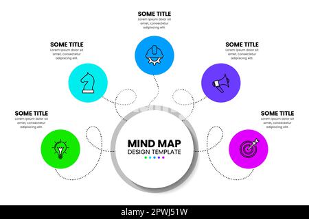 Infografik-Vorlage mit Symbolen und 5 Optionen oder Schritten. Mindmap. Kann für Workflow-Layout, Diagramm, Banner, webdesign verwendet werden. Vektordarstellung Stock Vektor