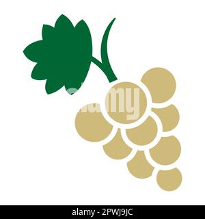 Grüne Trauben mit Blattflachvektorsymbol für Lebensmittel-Apps isoliert Stock Vektor