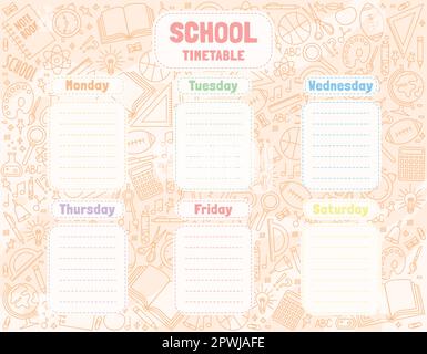 Schulzeitplan von Hand mit Schulgegenständen gezeichnet Stock Vektor
