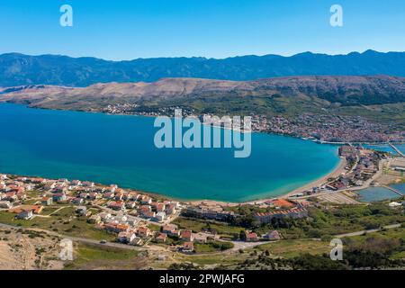 Luftaufnahme der Stadt Pag auf der Insel Pag Stockfoto