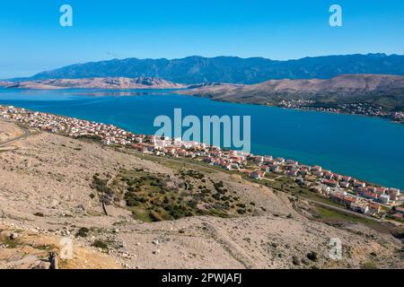 Luftaufnahme der Stadt Pag auf der Insel Pag Stockfoto