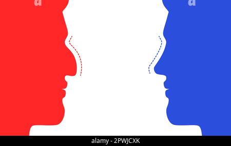Ein Mann mit krummen und geraden Nasen. Nasenrhinoplastik-Wirkungsvergleich, medizinische Vektordarstellung auf weißem Hintergrund isoliert. Stock Vektor