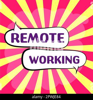 Textunterschrift zur Darstellung von Remote Working, konzeptionelle Fotosituation, in der ein Mitarbeiter hauptsächlich von zu Hause aus arbeitet Stockfoto