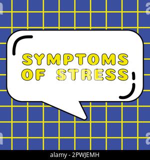 Text zeigt Inspirationssymptome von Stress, Wort geschrieben auf als Symptom oder Zeichen vor allem von etwas unerwünschtem Stockfoto