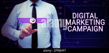 Handgeschriebenes Schild Digitale Marketingkampagne, Internetkonzept Social Media Promotion Content Management Stockfoto