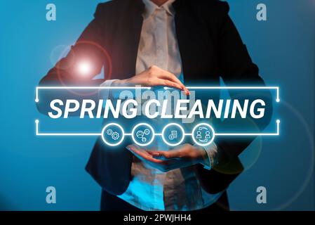 Textüberschrift Präsentation Frühjahrsputz, Business-Präsentation gründliche Reinigung im Frühling Stockfoto