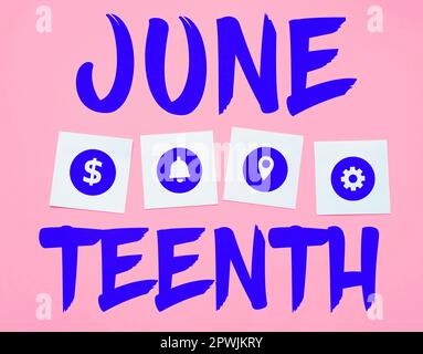 Ein Schild mit der Auszeichnung "Business Concept Legal Holiday in the United States" zum Gedenken an das Ende der Sklaverei in den USA Stockfoto