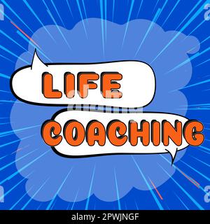 Textzeichen mit Life Coaching, Word Writed on Improve Lives by Challenges ermutigen uns in unserer Karriere Stockfoto